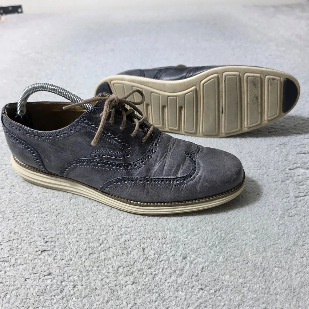 Cole Haan Grand.OS Wingtip Oxford Mens 10.5 Grey Leather C21233 Brogue Shoes‎